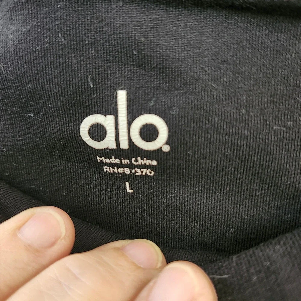 Alo Yoga Womens Black Glossy Graphic Stripe Athletic Leggings LG Sporty Moto
